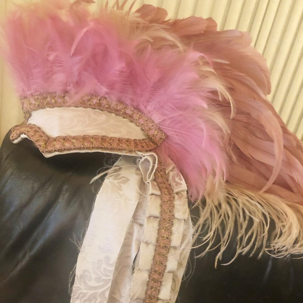 Pink Mauve Horse Unicorn Mane Custom Costume Feather Headdress Cap Hat Headpiece